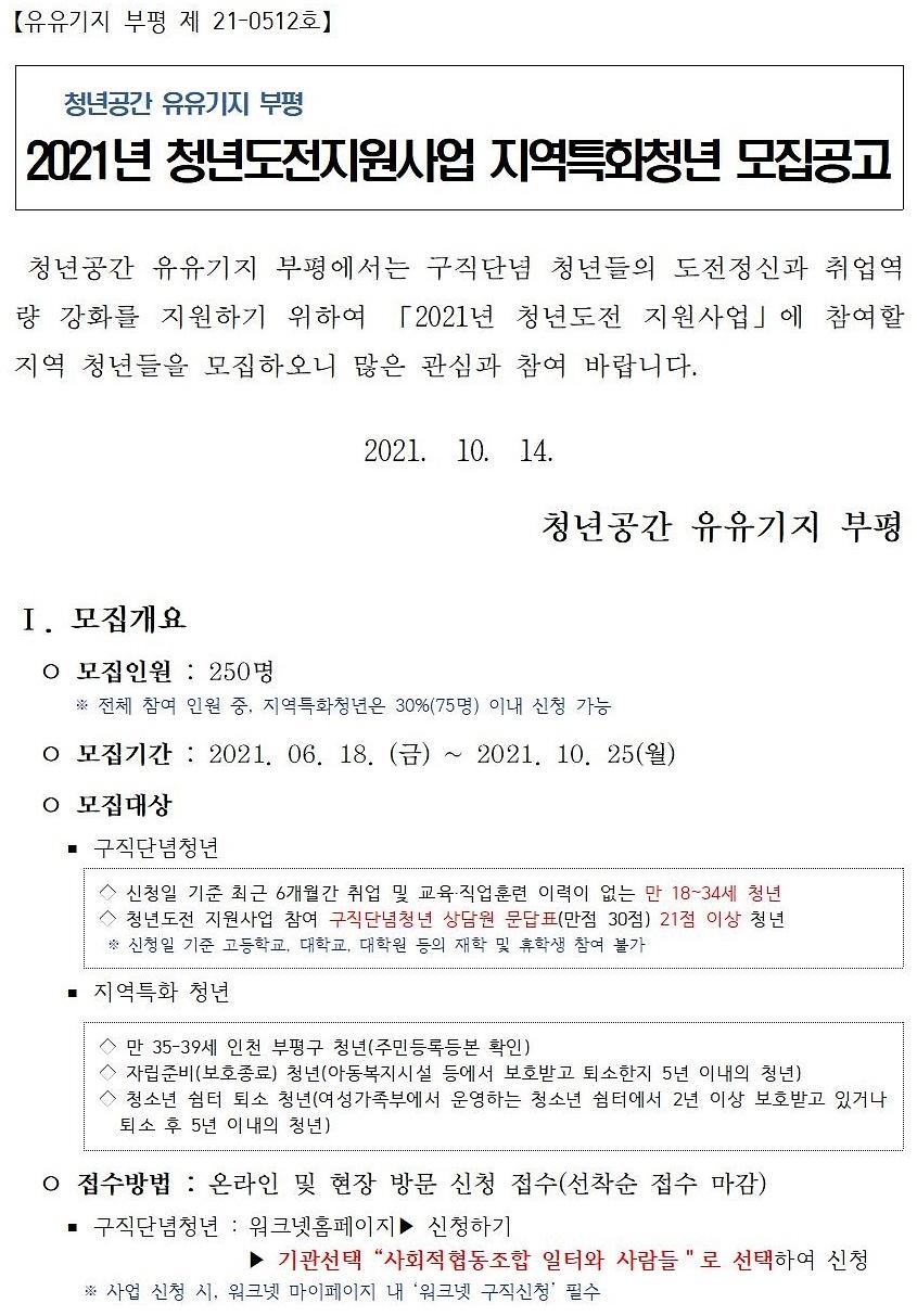 2021년 청년도전지원사업 참여자 모집공고_지역특화001.jpg 이미지