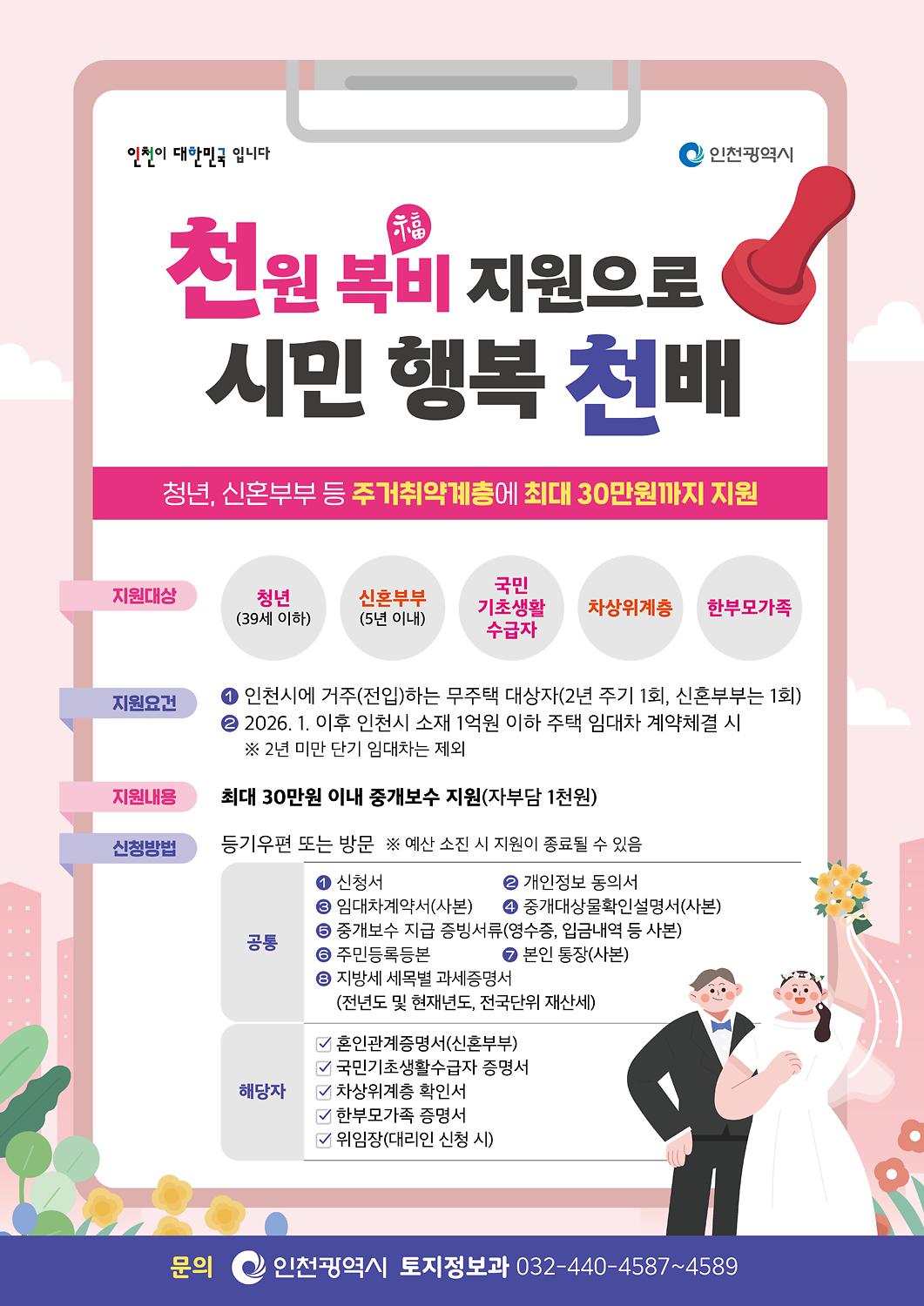 [인천광역시청]천원 복(福)비(주택 중개보수 지원)사업 안내 사진