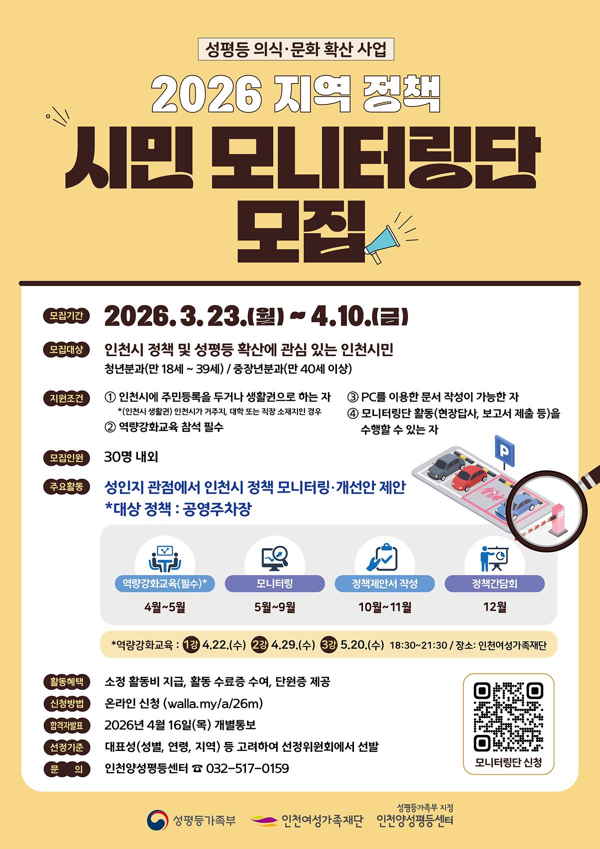 [인천여성가족재단] 2026 지역 정책 모니터링단 모집 안내 사진